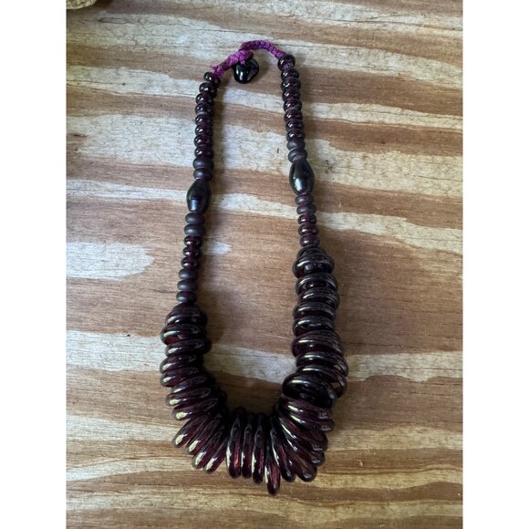 Vintage Style Chunky Purple Glass Bead Statement Necklace - Picture 2 of 7